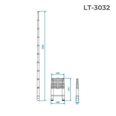 Лестница алюминиевая телескопическая 10 ступ., 3,18 м INTERTOOL LT-3032