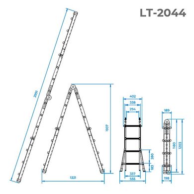 Лестница алюминиевая универсальная раскладная телескопическая 4*4 ступ. INTERTOOL LT-2044
