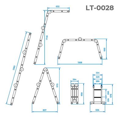 Лестница алюминиевая мультифункциональная трансформер 4*2 ступ. 2.38м INTERTOOL LT-0028