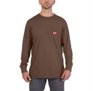 Футболка MILWAUKEE, WTLSBR-XL з кишенею та довгим рукавом, коричнева, (розмір XL)
