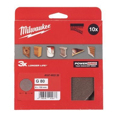 Сітка шліфувальна PG Mesh HL MILWAUKEE, &Oslash;150мм, зерно 80, (10шт)