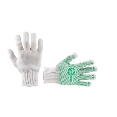 Перчатка хлопчатобумажная трикотажная с резиновым вкраплением с одной стороны (ПВХ зеленая) INTERTOOL SP-0133