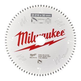 Диск пиляльний по алюмінію Alu PFTE MILWAUKEE, діаметр 216х30х2,4мм, 80 зуб.