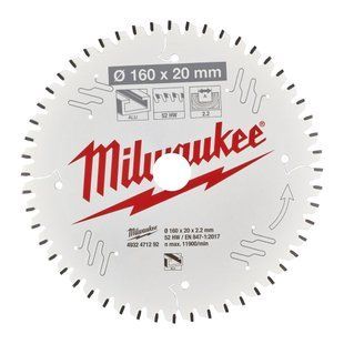 Диск пиляльний по алюмінію Alu PFTE MILWAUKEE, діаметр 160х20х2,2мм, 52 зуб.