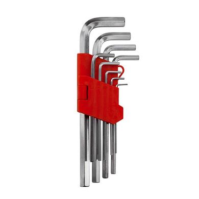 Набір ключів Г-подібних шестигранних подовжених 9 шт, 1.5-10 мм, CrV, 55 HRC INTERTOOL HT-0602