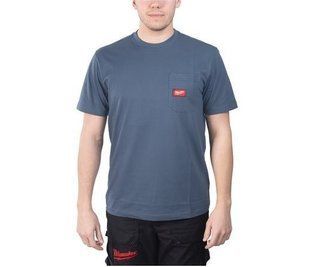 Футболка MILWAUKEE, WTSSBLU-XXL з кишенею та коротким рукавом, синя, (розмір XXL)