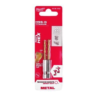 Свердло по металу RedHEX SHOCKWAVE HSS-TiN MILWAUKEE, діаметр 3,0х65х23мм, (2шт)