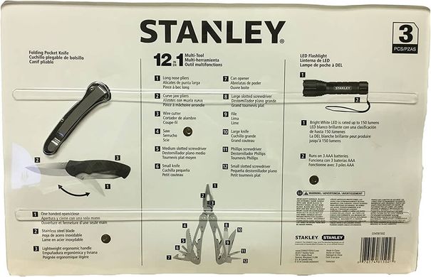 Универсальный инструмент MULTI-TOOL 12 в одном + складной карманный нож + фонарик STANLEY STHT81502-0