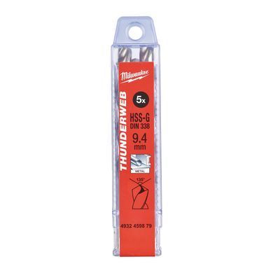 Свердло по металу THUNDERWEB HSS-G MILWAUKEE DIN338, &Oslash;9,4х125мм, (5шт)