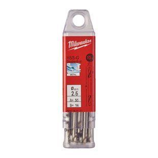 Свердло по металу HSS-G MILWAUKEE, DIN 1412 C, діаметр 2,5х43х10мм, двостороннє, (10шт), пластикова коробка