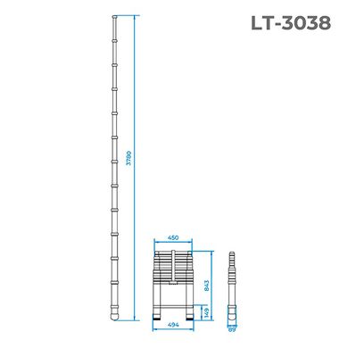 Лестница алюминиевая телескопическая 12 ступ., 3,80 м INTERTOOL LT-3038