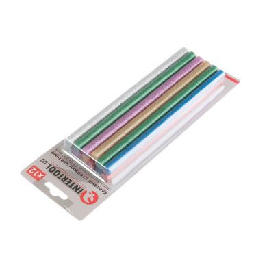 Комплект кольорових перламутрових клейових стрижнів 11.2 мм * 200 мм, 12 шт INTERTOOL RT-1035