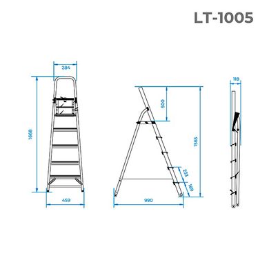 Стремянка алюминиевая, 5 ступеней, высота до платформы 1065 мм INTERTOOL LT-1005