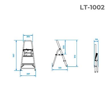 Стрем'янка з алюмінію, 2 сходинки, висота до платформи 410 мм INTERTOOL LT-1002