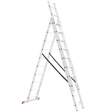 Лестница алюминиевая 3-х секционная универсальная раскладная 3*10 ступ. 6,48 м INTERTOOL LT-0310