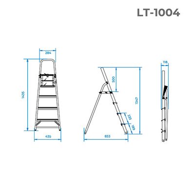 Стрем'янка з алюмінію, 4 сходинки, висота до платформи 850 мм INTERTOOL LT-1004