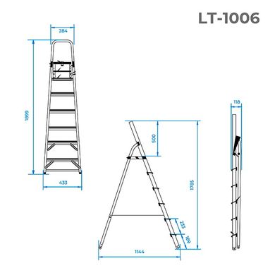 Стрем'янка з алюмінію, 6 сходинок, висота до платформи 1280 мм INTERTOOL LT-1006
