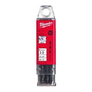 Свердло по металу HSS-R MILWAUKEE DIN338, діаметр 3,0 мм, (10шт) пластикова коробка